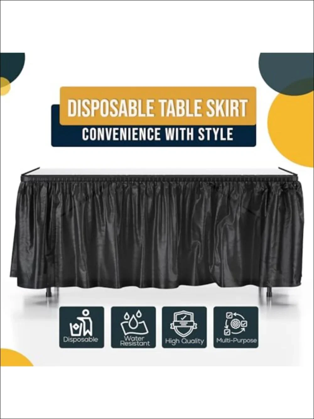 Disposable Plastic Table Skirts 6 Pack 29in x 14ft Self-Adhesive Party Decor